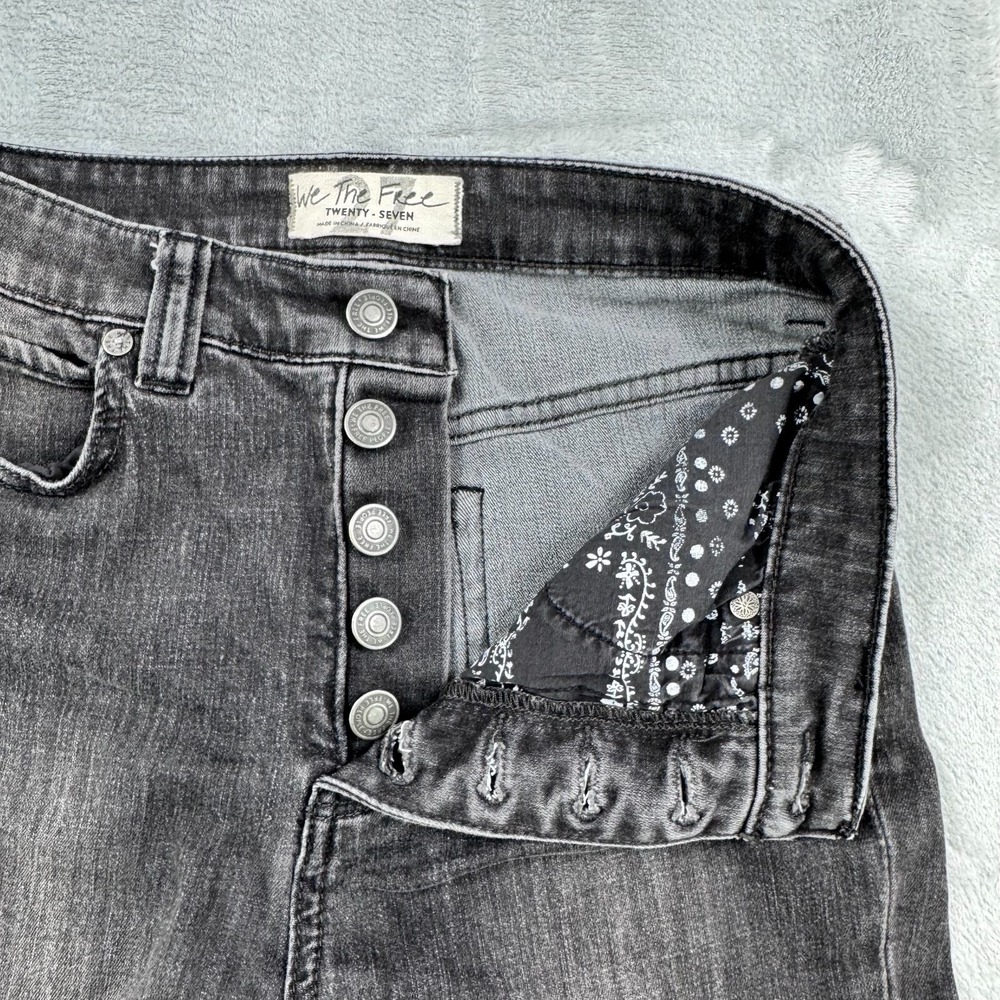 We The Free Jeans Women 27 Black Flare High Rise Button Fly Denim Boho Hippie - Picture 7 of 16